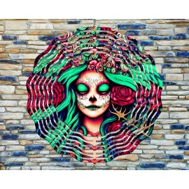 Liberty Flags & Gifts 10" Green Day of The Dead Sugar Skull Wind Spinner Yard Decor Aluminum  rws-167