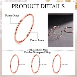 LOYALLOOK 3pcs 1mm Stainless Steel Women's Plain Band Knuckle Stacking Midi Rings Comfort Fit Rose Gold Tone 9#