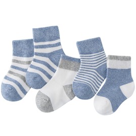 Camilife 5 Pairs Baby Toddler Kids Boys Girls Cotton Socks Set Baby Socks Soft Cute and Lovely - Striped, 11 Light Blue