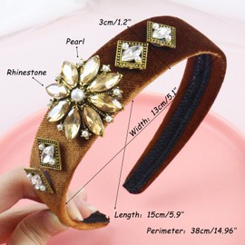 Brihasory Sparkle Rhinestone Velvet Headbands for Women, Girls Beaded Crystal Jeweled Headband Fashion Mardi Gras Accessories Party Prom Carnival Valentines Headwear Hair Hoop(Gold)