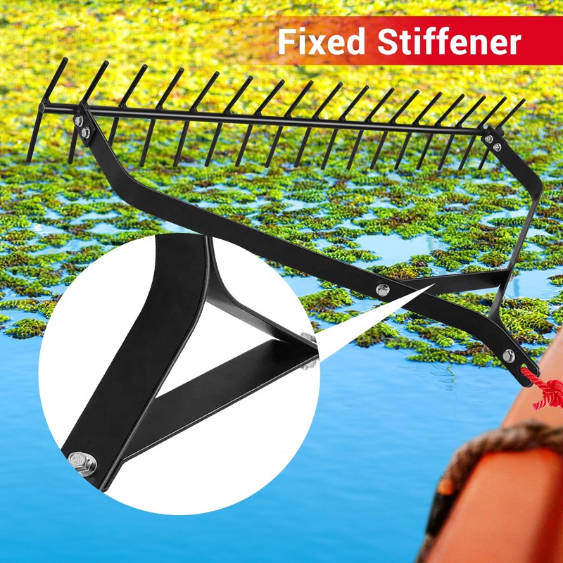 YIVIKPE 32" Aquatic Weed Rake, 6.3" Steel Rod Lake Weed