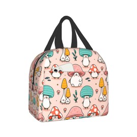 Hulnulnu Insulated Lunch Bag for Women & Men, Reusable Cute Tote Lunch Box, Leakproof Cooler Lunch Bags for Work Office Travel Picnic, Kawaii Mushroom