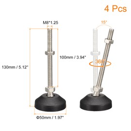 sourcing map Furniture Levelers, 4Pcs M8x100x50mm Nylon Universal Leveling Feet, Adjustable Swivel Table Feet for Furniture Workshop Machines Machinery Equipment