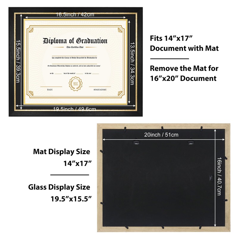 FramePro 14x17 Diploma Frame with Black over Gold Mat, 16x20