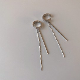 Bar Threader Tassel Cartilage CZ Clip On Cuff Wrap Small Hoop Earrings for Women Teenage Girls Sterling Silver Plated Non Pierced Minimalist Dainty Fashion Fake Crystal Chain Drop Dangle Hanging