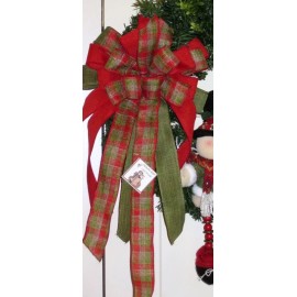 Handmade 10 " PLAID WIRED BOW DOOR WREATH SWAG GARLAND MAILBOX FENCE POST # 49