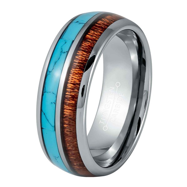 Jewelry Avalanche Dome 8mm Turquoise and Koa Wood Inlay Wedding