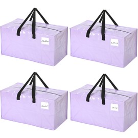 Clysee 4 Pcs 24 Gallon Large Moving Bags with Zipper and Handles Foldable Storage Duffle Bags Heavy Duty Extra Large Totes for College Dorm Travel Clothes Blankets Bedding Moving (Purple)