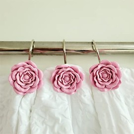 Pink Rose Shower Curtain Hooks