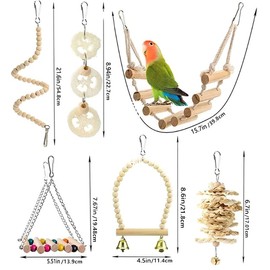 Bird Toys, 18-Piece Set, Bird Toys, Parakeet, Chew Toy, Combination, Hanging, Natural Wood Playground, Stress, Wisteria Swing with Bell Hammock, Rap Bridge, Rotating Ladder, Chewing Toy, Fruit,