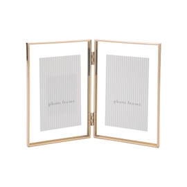 Gold 4x 6'' Double Floating Frame, For Photo Sizes (2 x3'' 3.5x 5'' up to 4x6'' ), Beautiful Metal Lace Edge Frames Adjustable Tabletop/Shelf Photo Frame, Classy Gift Choice for Wedding, Thanksgiving,