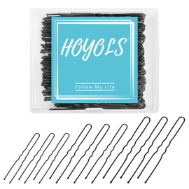 HOYOLS U Shaped Hair Bobby Pins Assorted Size, Secure Hold Metal Bun Clips Crimped Design with Ball Tips for Women Girls Updo Thin Thick Hair, 150 Count (Black)