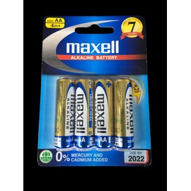 Maxell AA LR6(GD) 1.5V Alkaline Battery 0% Mercury and Cadmium (4 Batteries)