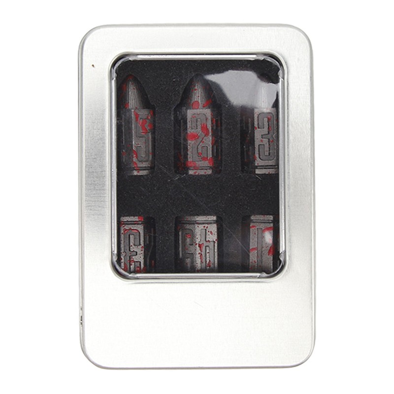 6 Pcs Bullet Metal Dice Set Micro Polyhedral Bloodstained Bullet
