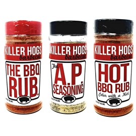 Killer Hogs Barbecue Rub Variety Pack - Original BBQ Rub, Hot BBQ Rubs, and A.P. Seasoning - Pack of 3 Bottles - 16 oz Per Bottle - 48 oz Total