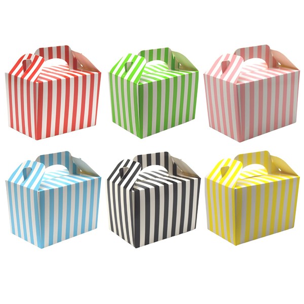 Lotus 40 x Stripe Design Children/Kids Party Boxes Carry Food Meal Fun Picnic Birthday Wedding Favour/Baby Shower Party Halloween Trick or Treat Box Loot Bag (Mixed Colours)