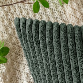 EMEMA Cushion Covers Corduroy Square Throw Pillow Covers Striped Soft Sham Home for Sofa Couch Bedroom Decorative Pillowcases 18x18 Inch 45x45cm Set of 2 Dark-green
