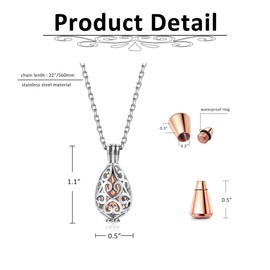Jovivi Ashes Keepsake Urn Necklace Cremation Jewellery Women, Stainless Steel Memorial Hollow Heart Teardrop Ash Hair Locket Pendant Chain,w/Funnel Kit