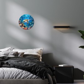 XNM Sea Turtle Glass Battery Powered Clock 14 Inch Ocean Blue Analog Clock for Bathroom Round Silent Wall Clock Non Ticking