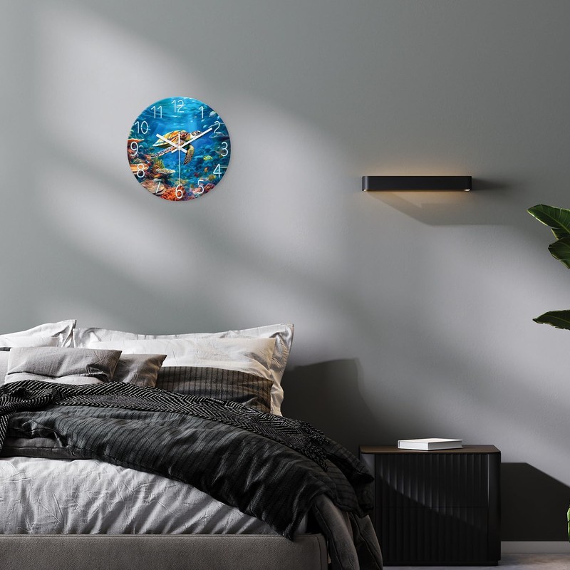 XNM Sea Turtle Glass Battery Powered Clock 14 Inch Ocean