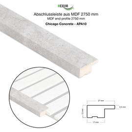HEXIM End Strip 275 x 2.7 cm Suitable for Our Acoustic Panels - Flexible Slat Wall Wood MDF Wall Panels Slat Cladding Wall Cladding (1 End Strip Chicago Concrete - APA10)