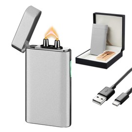 SKRFIRE Flameless Arc Lighter – USB Rechargeable, Windproof Plasma Electric Torch with Multi-Mode Flashlight & Power Display, Best for Outdoor Camping, Tactical & Emergency Use（Sliver）