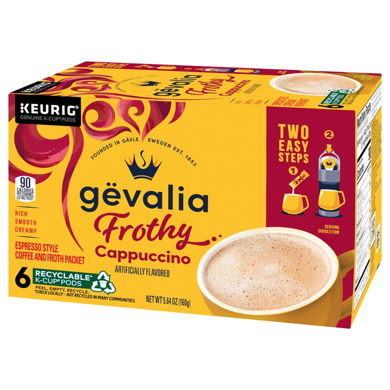 Gevalia Kaffe, 2-Step K-Cup & Froth Packets, (Cappuccino Espresso), 6