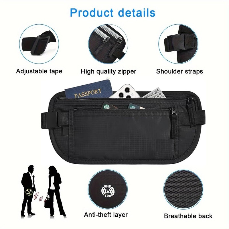 Travel Money Belt with Anti-Theft Zippered Pull Slim Travel Pouch