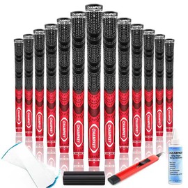 CHAMPKEY Premium Hybrid Golf Grips 13 Pack with All Repair Kits - All Weather Performance Golf Club Grips - High Traction and Control Half Corded Golf Grips for Men(Red,Standard)