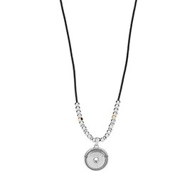 Ginger Snaps Black Leather and Mixed Metal Bead Necklace | Customizable Snap Jewelry | Button Charms for Necklaces, Bracelets | Standard Size | SN96-60