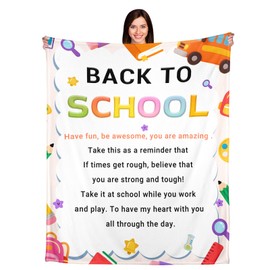 Kids School Blanket for First Day of Kindergarten Preschool - 1st Grade School Supplies Back to School Blanket 60x50" for Daughter Son from Mom Dad, Going to College Gifts for Girls Boys Teens