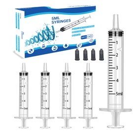 50 x 5 ml plastic syringes with caps, 5 ml syringe for refilling and measuring liquids, scientific laboratories, pet feeding