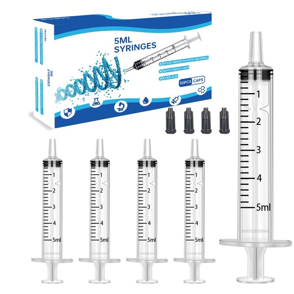 50 x 5 ml plastic syringes with caps, 5 ml