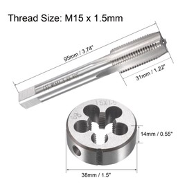 TOP-VIGOR M15 x 1.5mm Metric Tap and Die Set, Machine Thread Screw Tap with Round Threading Die, Heavy Duty Tap & Die Kit for DIY, Repair, Cutting External and Internal Thread