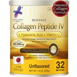 Nano Advanced Hyaluron & Marine Collagen Peptide IV Plus Powder – Japanese 6-in-1 Beauty Formula for Skin, Hair & Nails, Hydrolyzed Collagen with Hyaluronic Acid, Vitamin C, Unflavored, 32 Servings