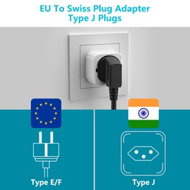 [Pack of 2] HITRENDS Travel Adaptor Switzerland Socket Adapter Switzerland Strecker Adapter Swiss Plug for EU to CH, Type F/J Travel Plug Switzerland Socket, White