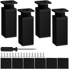 AUAUY Adjustable Furniture Legs, Set of 4 Furniture Feet, Height Adjustable, Square with 6 Non-Slip Mats, 16 Screwdrivers, Height: 120 mm, Adjustable Feet, 0-20 mm, Furniture Feet for Cabinets, Chest