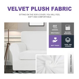 ZNSAYOTX Luxury Couch Cover 4 Piece Stretch Sofa Covers for 3 Cushion Couch Thick Soft Spandex Sofa Slipcover Living Room Anti Slip Dogs Pet Furnitre Protector (White, Sofa)