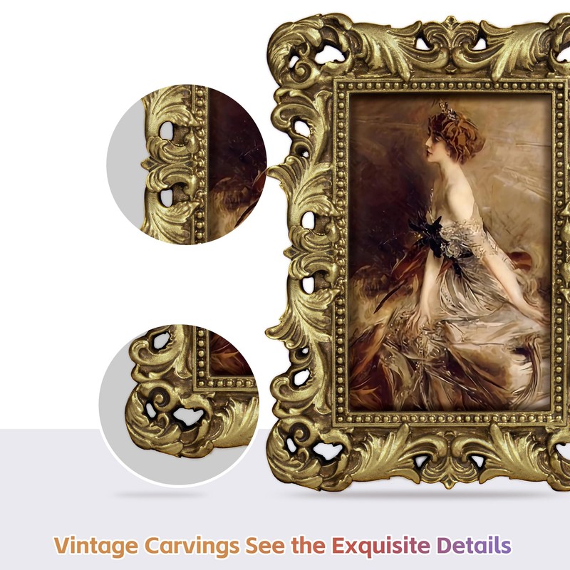 FJXMFRAME Vintage 4x6 Picture Frame Antique Gold Picture Frames with