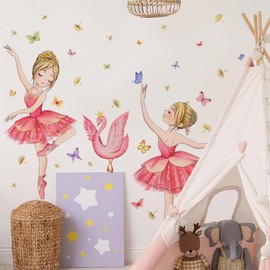 WandSticker4U® - Wall Sticker for Children's Room, Ballerina, Pink/Red, Wall Picture: 70 x 75 cm, Wall Sticker, Wall Sticker, Girl's Room, Ballet Girl Butterflies Decoration