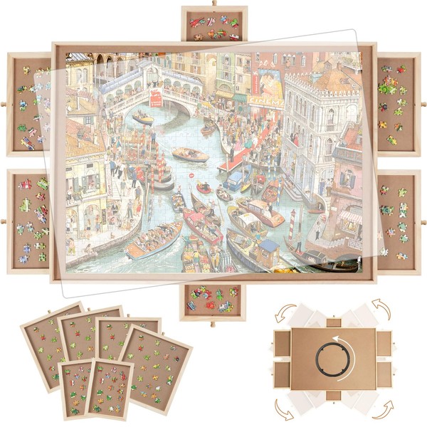 BuilderButler 1500 Pieces Rotating Puzzle Board with 6 Drawers, 34.25"x25.2"