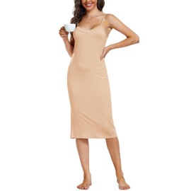 Sopesil Women's Full Slips Soft Long Nightdress Slip Under Dress Adjustable Spaghetti Straps for Ladies V Neck Negligee A-NudeXL