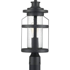 Progress Lighting Haslett Collection 1-Light Clear Seeded Glass Farmhouse Outdoor Post Lantern Light Textured Black