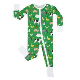 Little Sleepies Zippy Baby & Toddler Pajamas - Bamboo Viscose Sleeper for Boys and Girls, Newborn Sleeper w/ 2-Way Zipper w/Mitten Cuffs, Made From Viscose from Bamboo, Green Farm Animals, 2T
