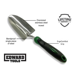 Edward Tools Bend-Proof Garden Trowel - Heavy Duty Polished Stainless Steel - Rust Resistant Oversized Garden Hand Shovel for Quicker Work - Digs Through Rocky / Heavy soils - Comfort Grip (1)