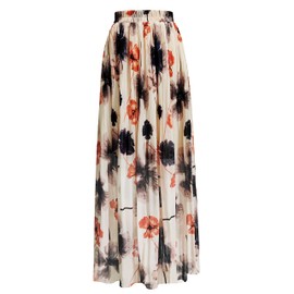 Topdress Women's Chiffon Skirts Elastic High Waist Tea Length A-line Ruffle Beach Skirts Beige Flower XL