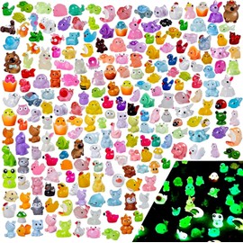 200pcs Mini Resin Animals Different 200 Styles Variety Tiny Small Animals Figure to Hide Luminous Glow in The Dark for Garden Dollhouse DIY Craft Decor Small Plastic Miniature Crafts Decor Aquarium