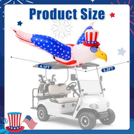 Mepase 4.9ft 4th of July Inflatable Car Decorations, 250th Golf Cart Parade Flying Bald Eagle, Blow up Patriotic Eagle with LED Lights, Memorial Day and 2026 Independence Day Decor for Car Parade Yard