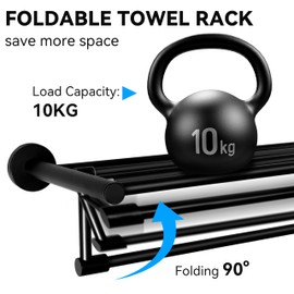 SEIDO 6 Pieces Black Bathroom Hardware Set, Bathroom Accessories Set 24 inch Round Black Towel Rack Toilet Paper Holder Towel Hooks Foldable SUS 304 Stainless Steel