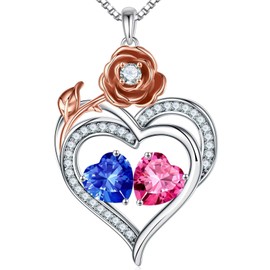 Iefil September October Birthstone Pendant Necklace Jewelry, Anniversary Birthday Gift for Her Women Wife Birthstone Jewelry Blue Sapphire Necklace Pink Sapphire Necklace